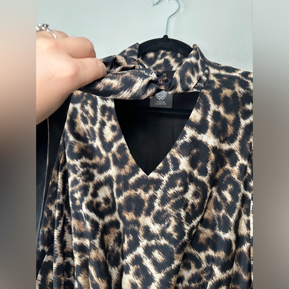 Vince Camuto Women's Leopard Animal Print Tie-Neck Belted Shirt Dress Size 4 - Picture 6 of 14